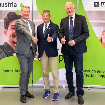 v.l.n.r: Horst Bischof (TU Graz), Jens Schneider, (TU Wien) und Peter Moser (MUL). Foto: © Matthias Heisler.