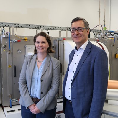 Dr. Megan Cordill und Univ.-Prof. Dr. Christian Mitterer (Credit: MUL/Department Materials Science) 