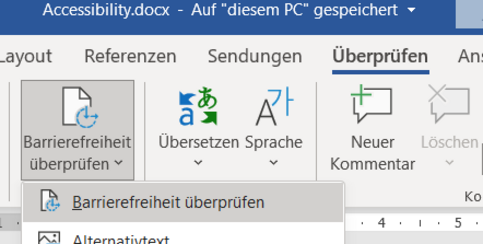 word-Screenshot Überprüfen/Barrierefreiheit überprüfen